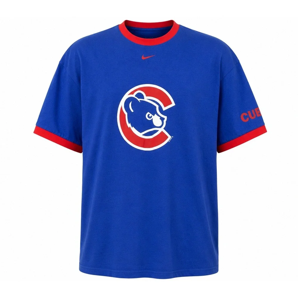 Nike Chicago Cubs MLB Ringer T-Shirt‎ Mens Large Blue Red Logo Tee